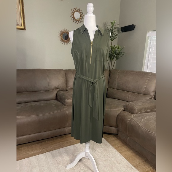 CHIC NWT Michael Kors MK Green Ivy Belted Dress Sz L Large - Picture 3 of 11